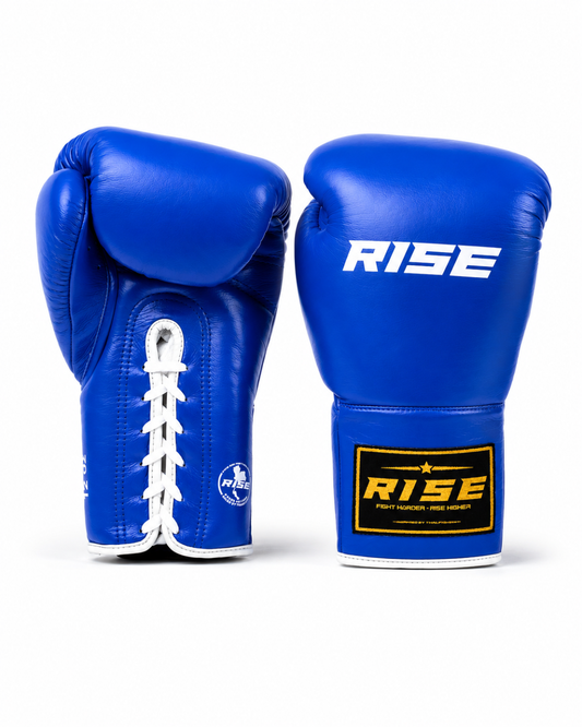 RISE COMPETITION FULLY LEATHER BOXING GLOVES (BLUE)