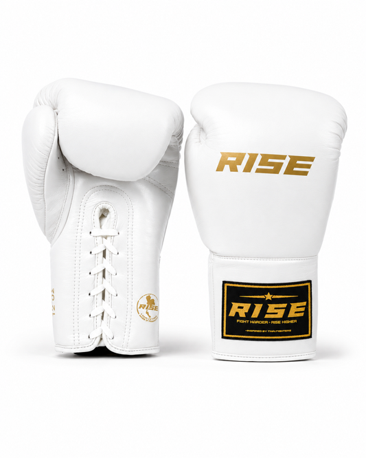 RISE COMPETITION FULLY LEATHER BOXING GLOVES (WHITE)