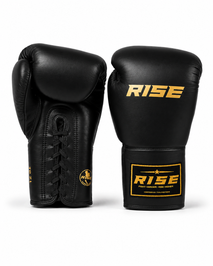 RISE COMPETITION FULLY LEATHER BOXING GLOVES (BLACK)