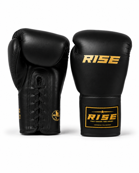 RISE COMPETITION FULLY LEATHER BOXING GLOVES (BLACK)