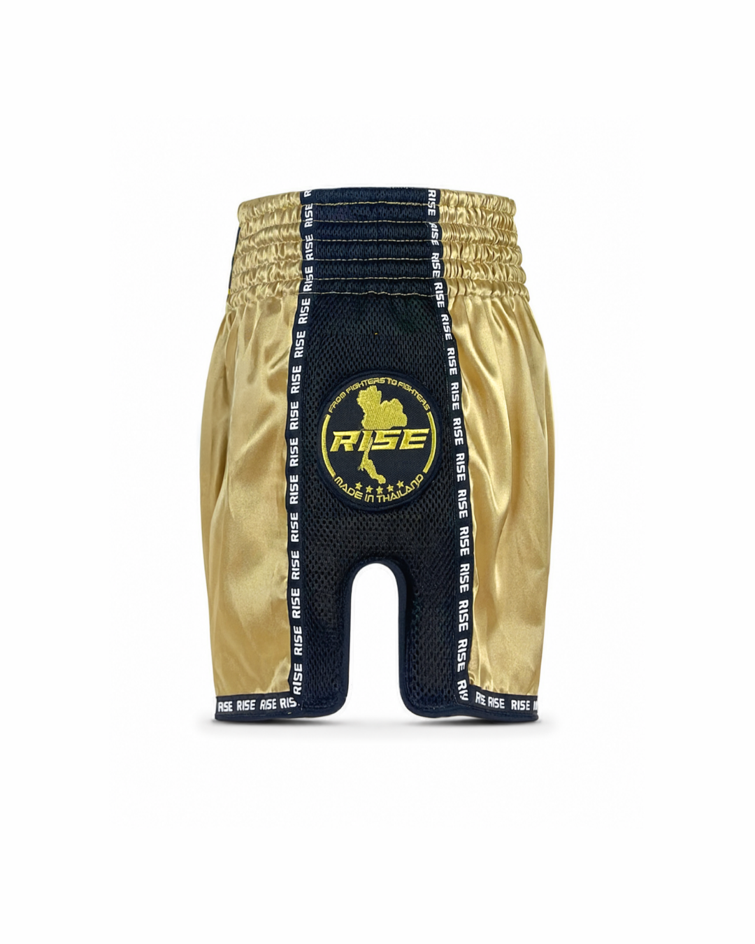 RISE MUAY THAI SHORTS SATIN (GOLD/BLACK)