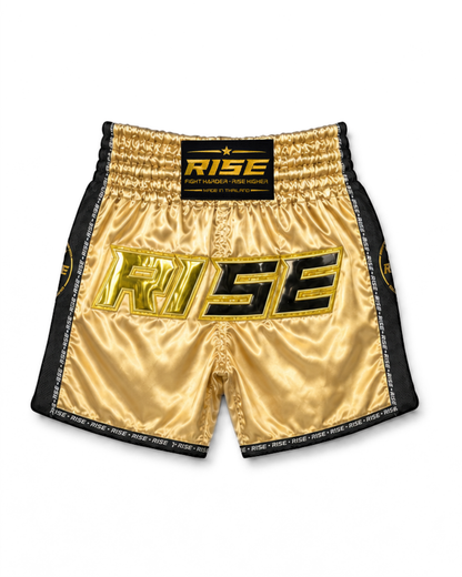 RISE MUAY THAI SHORTS SATIN (GOLD/GOLD)