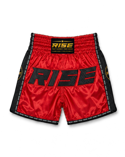 RISE MUAY THAI SHORTS SATIN (RED/BLACK)