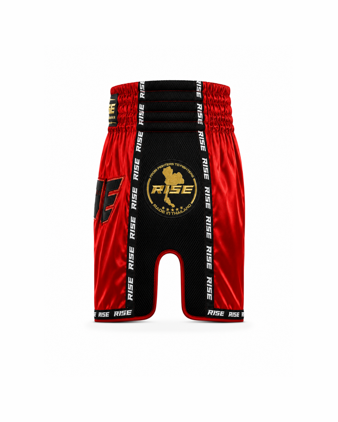 RISE MUAY THAI SHORTS SATIN (RED/BLACK)