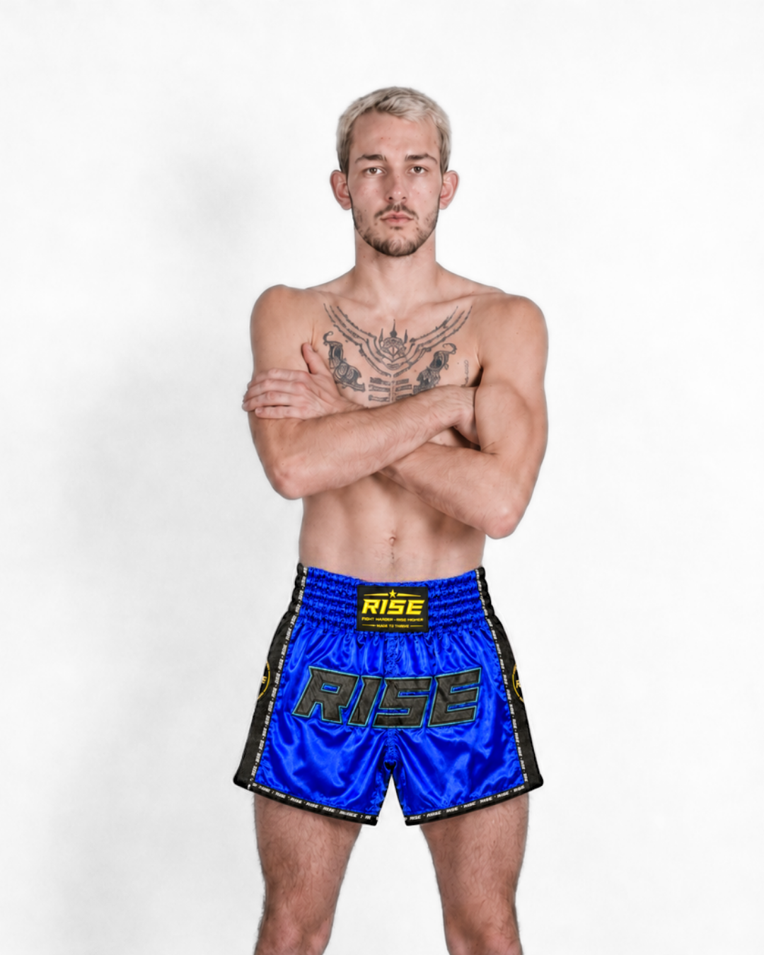RISE MUAY THAI SHORTS SATIN (BLUE/BLACK)