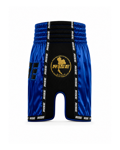 RISE MUAY THAI SHORTS SATIN (BLUE/BLACK)