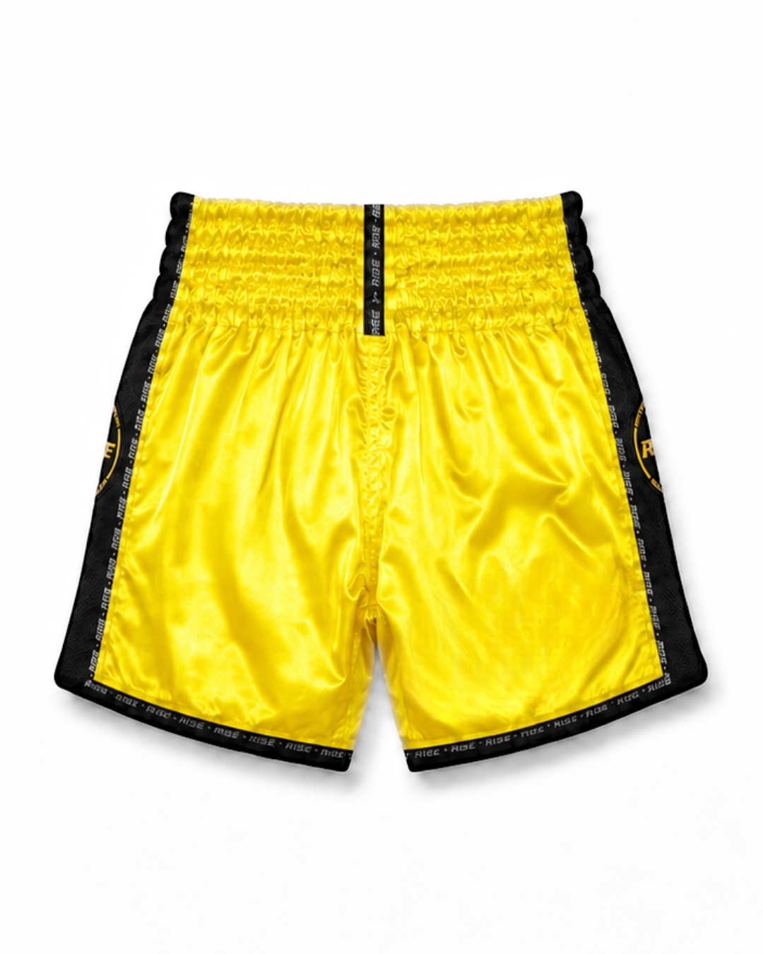 RISE MUAY THAI SHORTS SATIN (NEON YELLOW/BLACK)