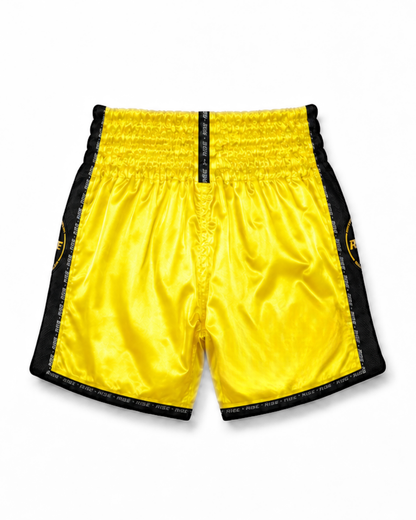 RISE MUAY THAI SHORTS SATIN (NEON YELLOW/BLACK)