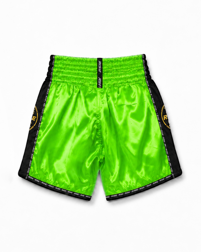 RISE MUAY THAI SHORTS SATIN (GREEN/BLACK)