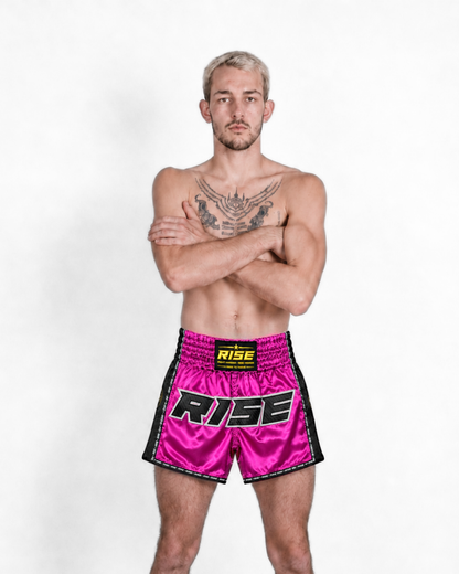 RISE MUAY THAI SHORTS SATIN (PURPLE/BLACK)