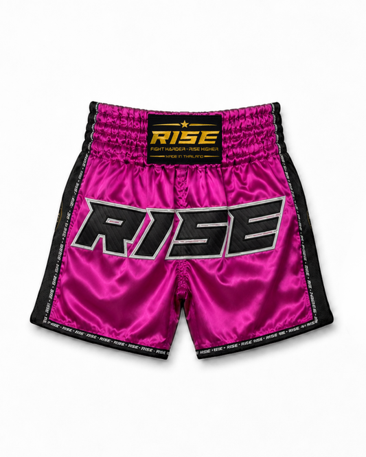 RISE MUAY THAI SHORTS SATIN (PURPLE/BLACK)