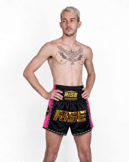 RISE MESH MUAY THAI SHORTS (BLACK/PINK)