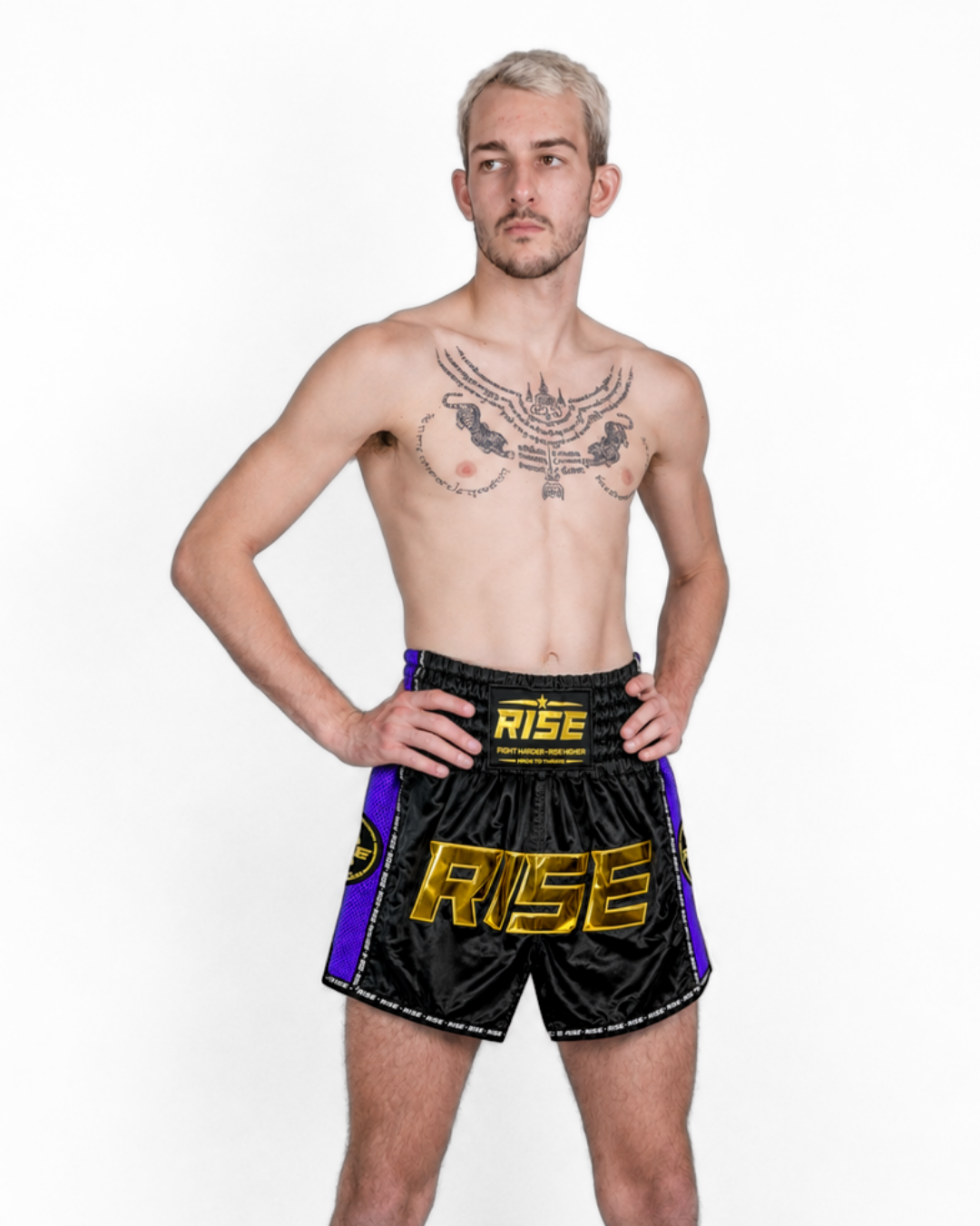 RISE MESH MUAY THAI SHORTS (BLACK/PURPLE)