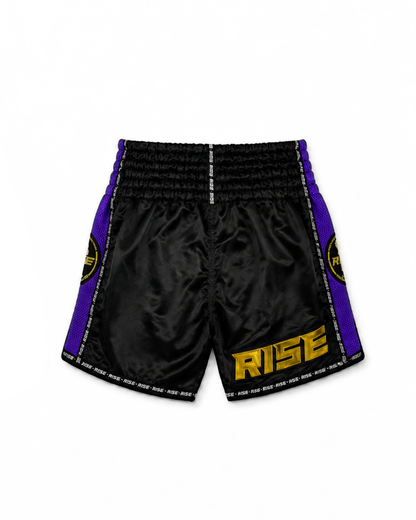 RISE MESH MUAY THAI SHORTS (BLACK/PURPLE)