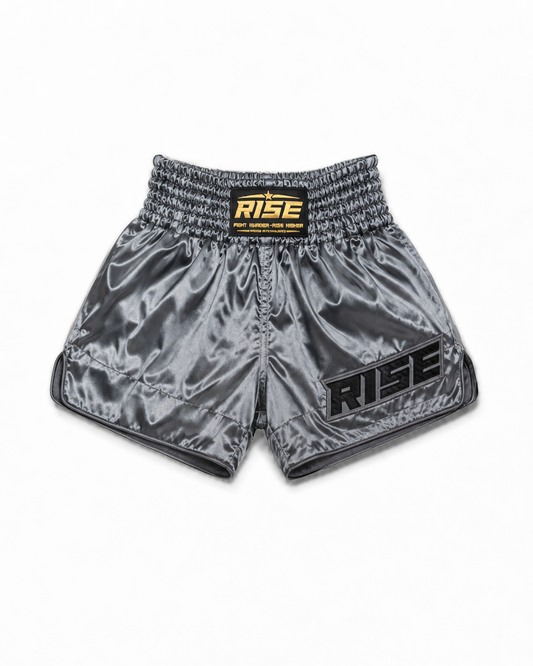 RISE CLASSIC MUAY THAI SATIN SHORTS (DARK GREY)