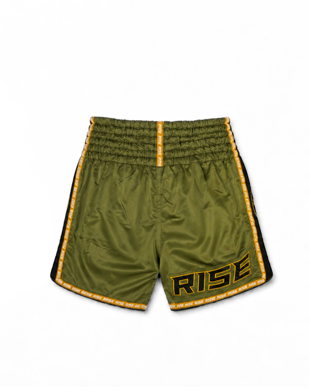 RISE MUAY THAI SHORTS BLACK MESH COLLECTION (ARMY GREEN)