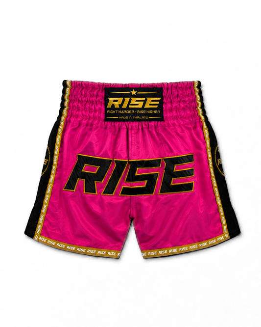 RISE MUAY THAI SHORTS BLACK MESH COLLECTION (PINK)