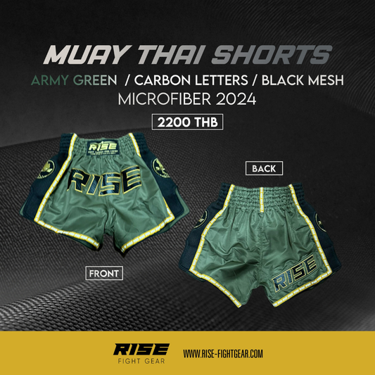 MUAY THAI SHORTS BLACK MESH COLLECTION (ARMY GREEN)