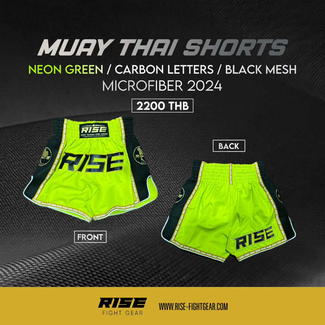 MUAY THAI SHORTS BLACK MESH COLLECTION (NEON GREEN)