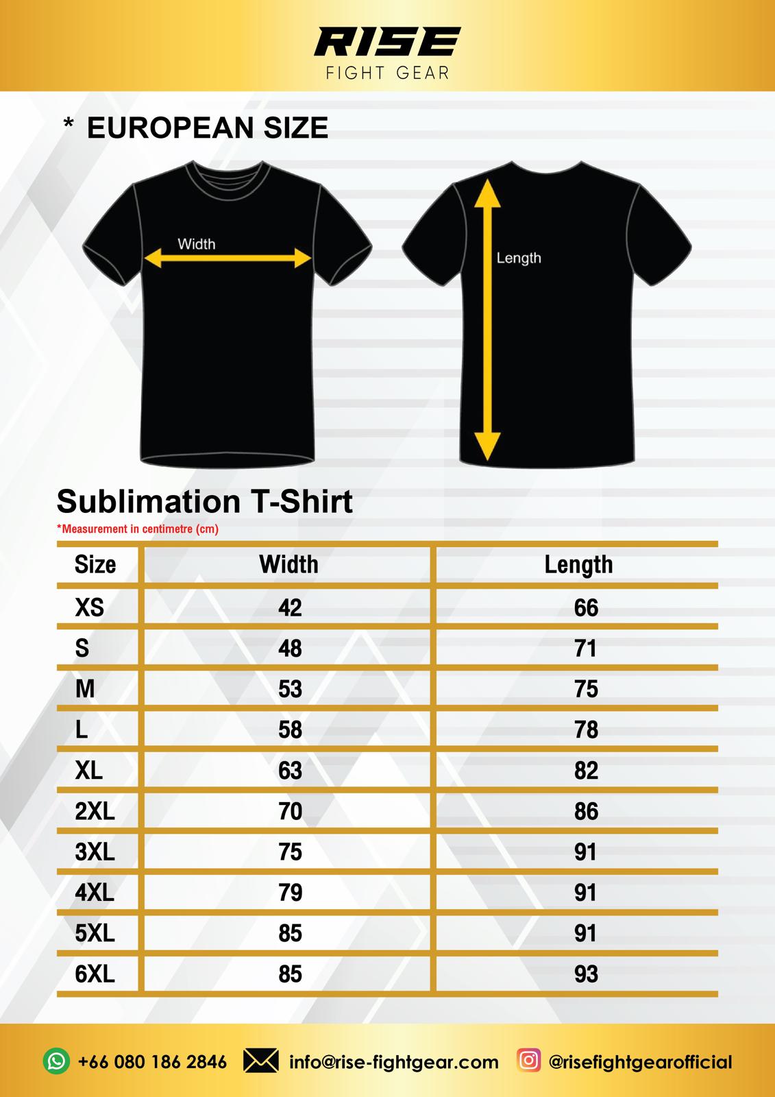 European Size Chart Tshirt