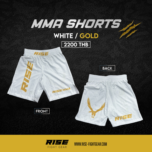 RISE MMA SHORTS (WHITE/GOLD)