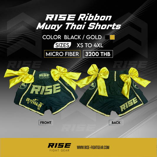 RISE RIBBON MUAY THAI SHORTS (BLACK)