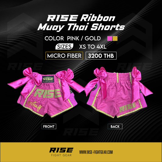 RISE RIBBON MUAY THAI SHORTS (PINK)