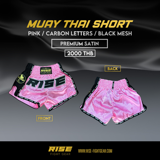 RISE MUAY THAI SHORTS SATIN (PINK/CARBON)