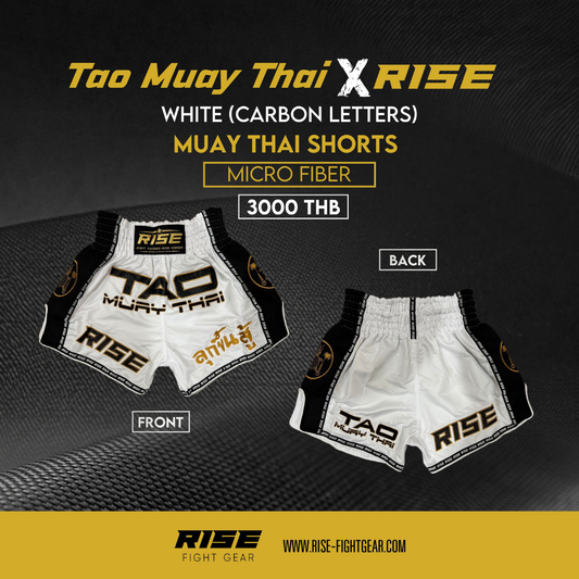 RISE X TAO MUAY THAI SHORTS (WHITE)