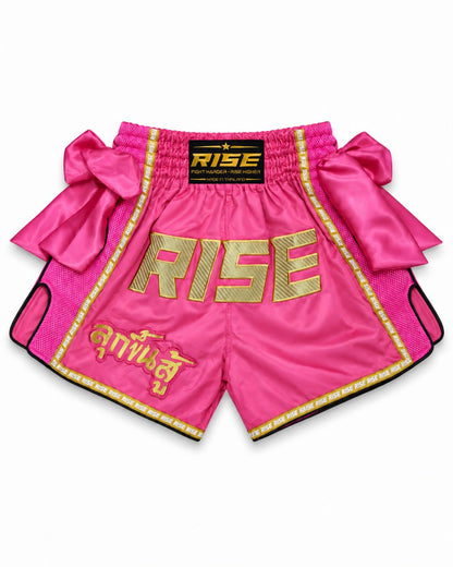 RISE RIBBON MUAY THAI SHORTS (PINK)