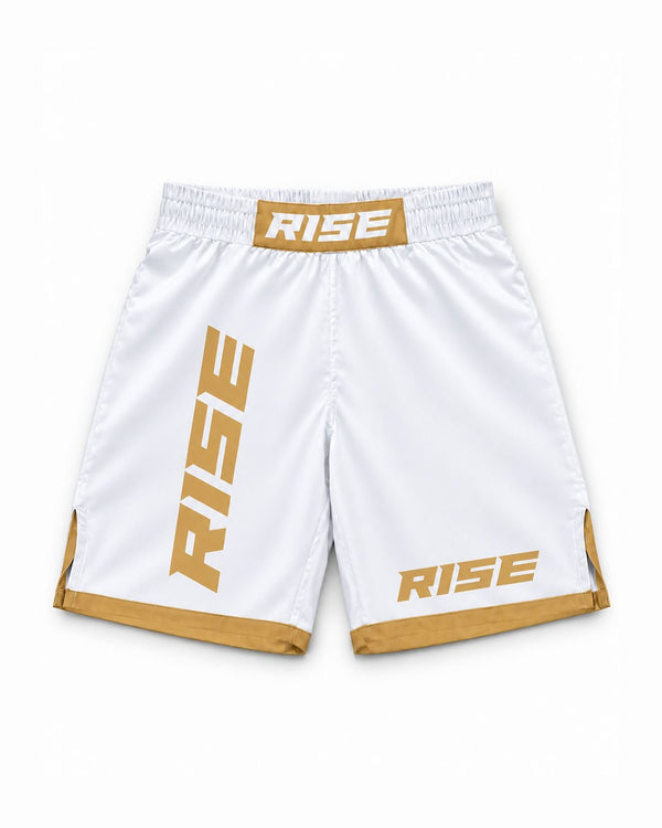 RISE MMA Shorts White Gold | MMA Training Shorts | RISE Fight Gear ...