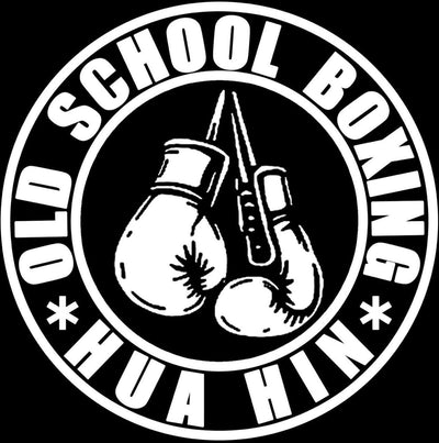 Logo for old school boxing in Hua Hin with boxing gloves and a knife.